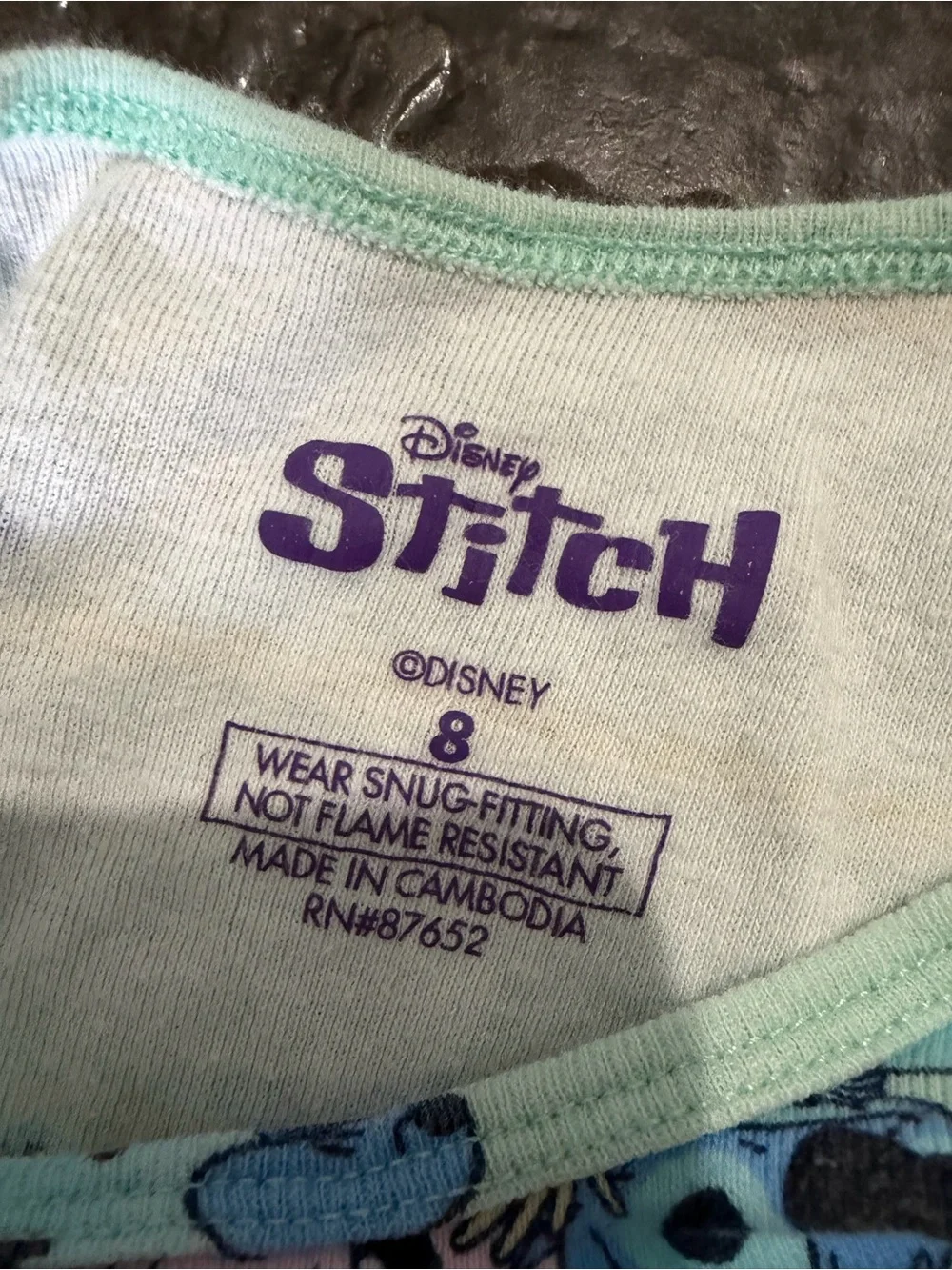 Disney Mint Green, Blue & Pink Stitch Short Sleeve Pajama Set Size 8
